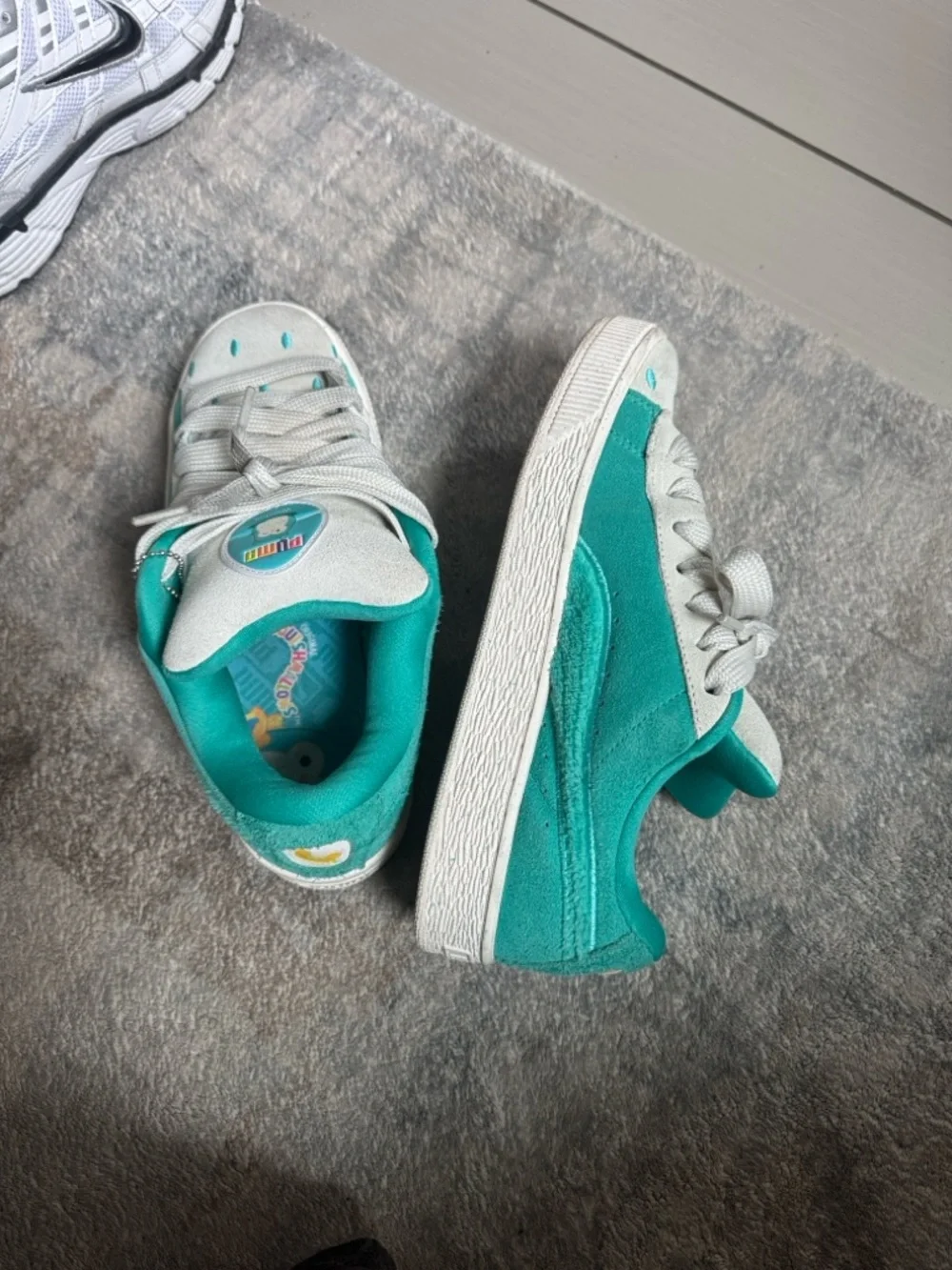 Puma Kids Teal and Light Gray Suede Sneakers - Picture 2 of 7